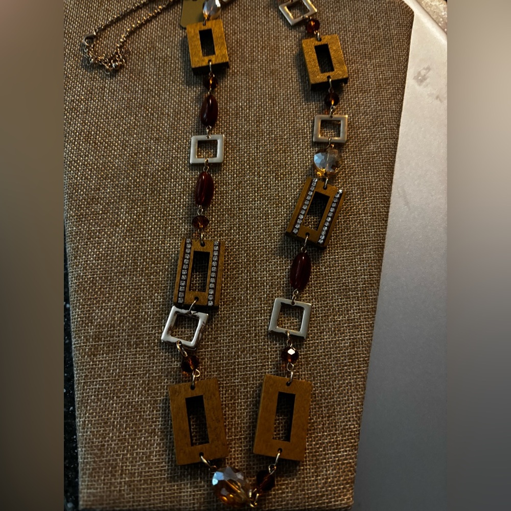 Artisan Wooden and Silver Necklace - Picture 3 of 5